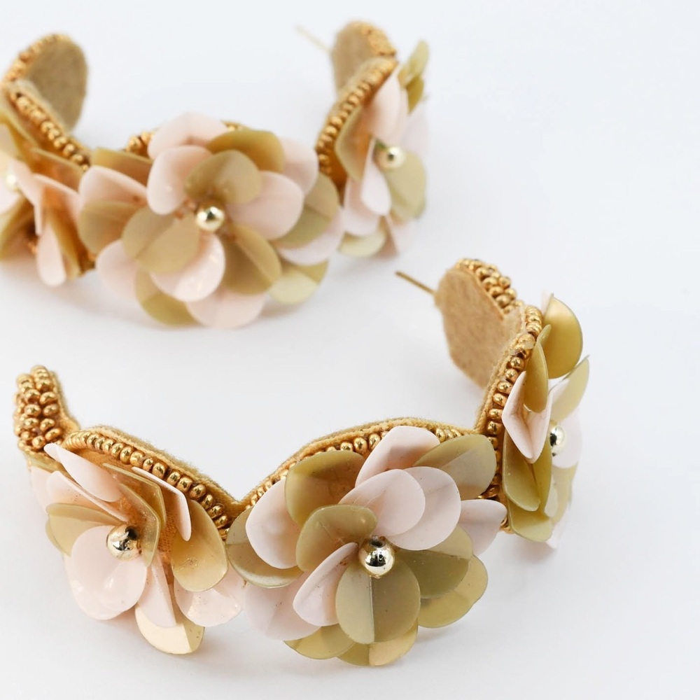 New Floral Bead Hug Earrings — Pink & Oat